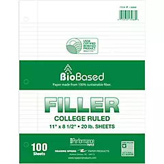 Recycled College Ruled Loose Leaf Filler Paper, USDA Certified, 11'' x 8.5'', 100 Heavyweight Sheets, White Paper
