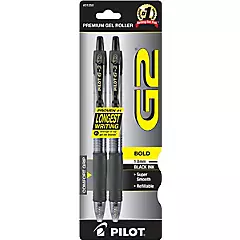 G2 Retractable Gel Ink Rolling Ball Pen, Bold Point, Black Ink, 2-pack.